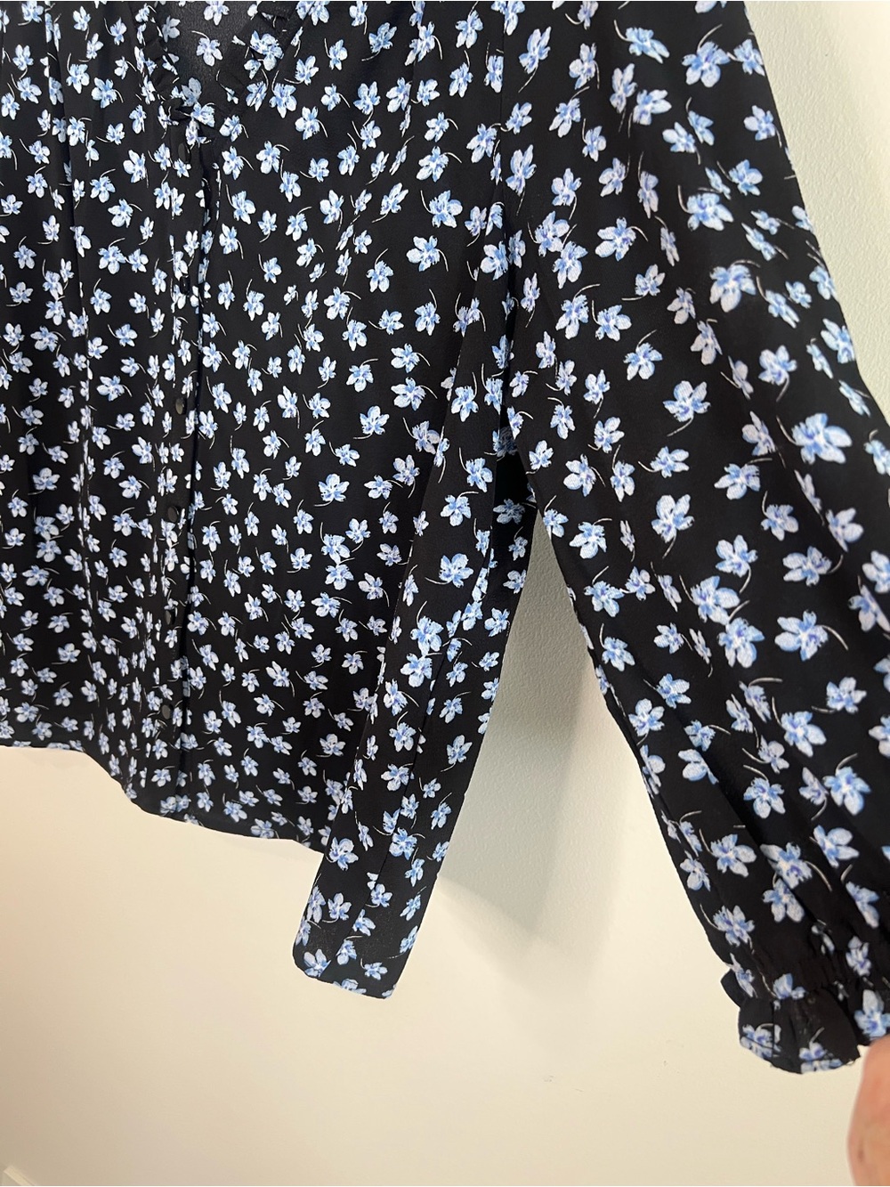 CeCe Black Blouse with Light Blue Floral Print - Picture 5 of 5